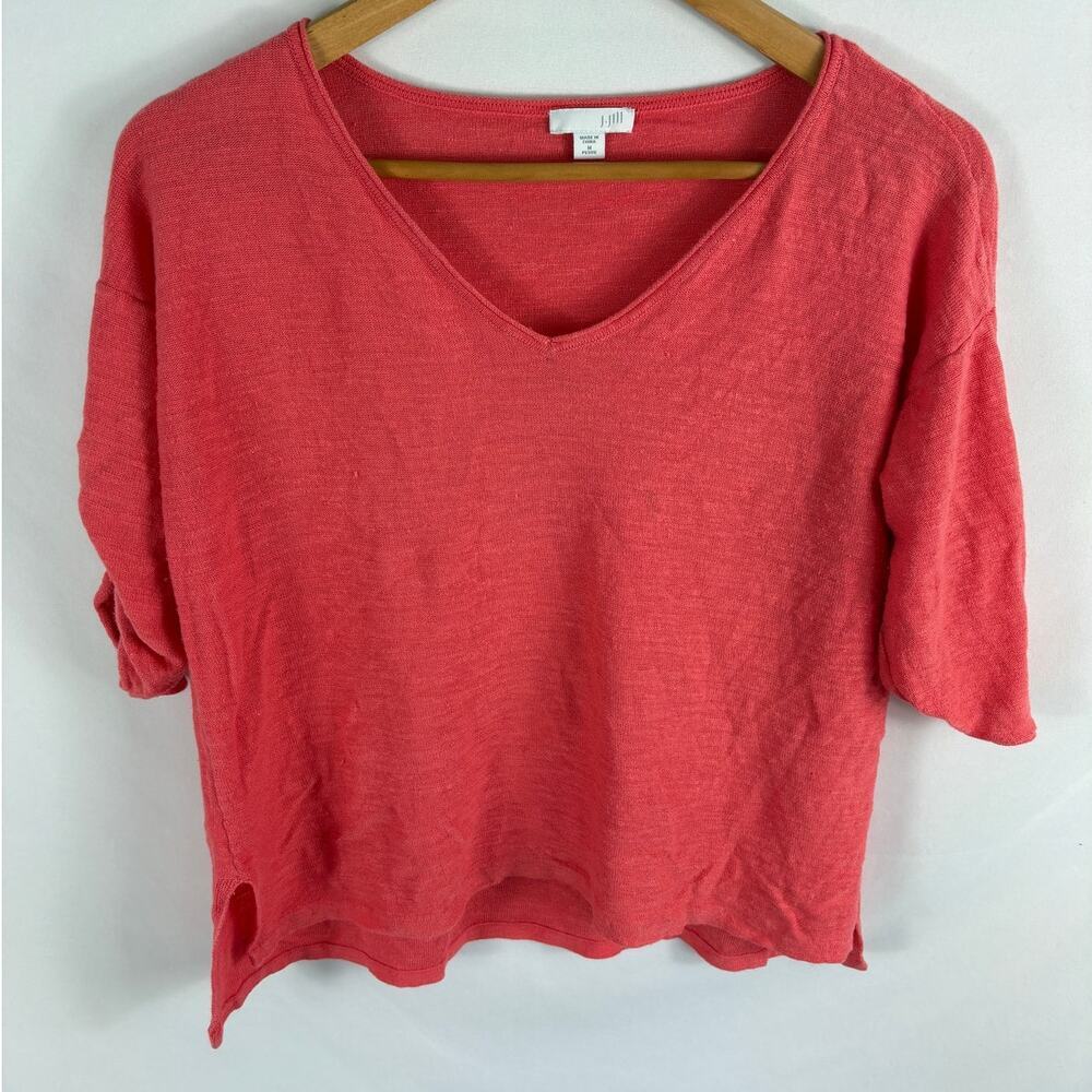 J JIll Pink Linen Blend Boxy Tshirt Size MP